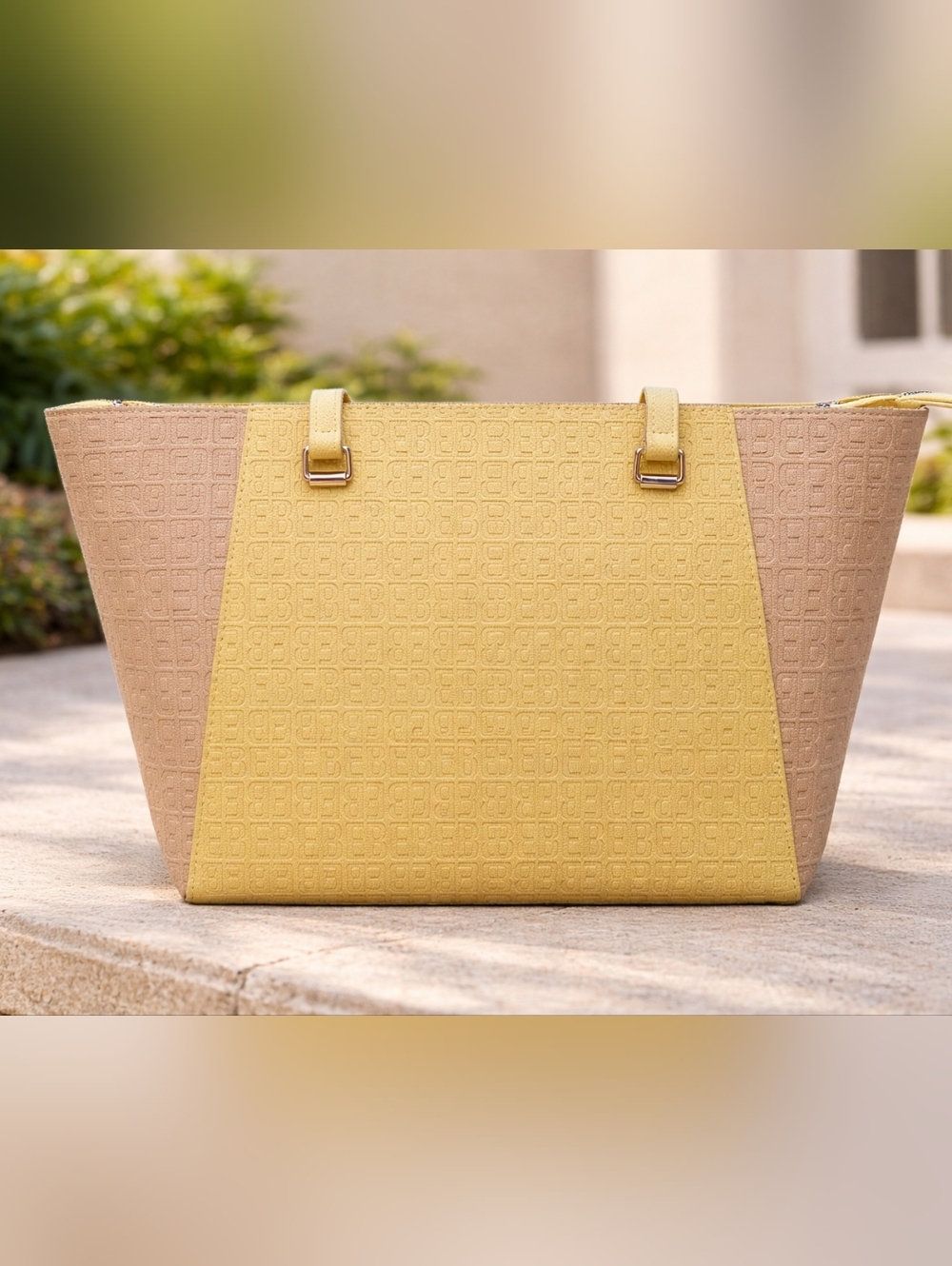 Bebe | Ailey Embossed Tote Blonde & Tan NWT | Chic Neutral Colorblock Tote - Picture 2 of 3